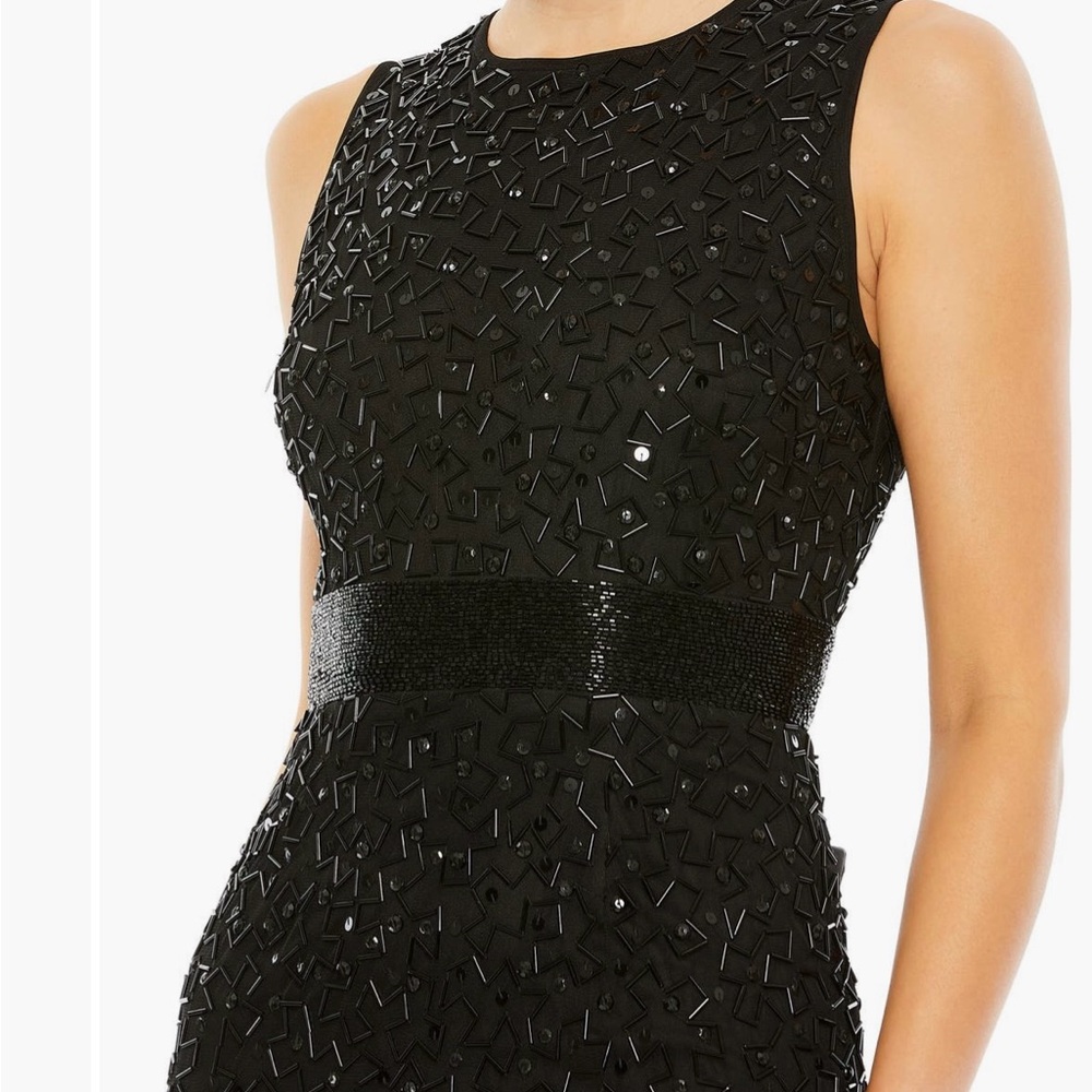 MAC DUGGAL Geometric Beaded Midi Cocktail Dress